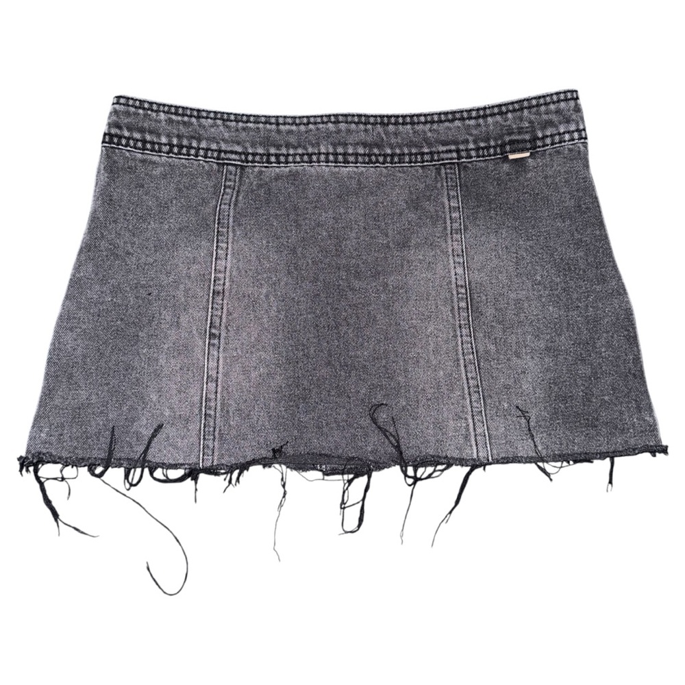 O’Neill Micro Mini Black Denim Skirt Button Front Patch Pocket Sz 29 Grunge Y2K - Picture 2 of 6